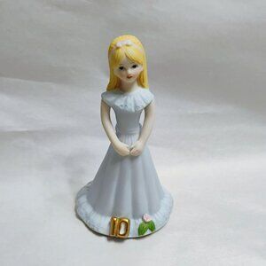 Enesco Growing Up Birthday Girls Figurine Age 10 Blonde Blue Dress 5" Vintage